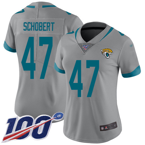Nike Jacksonville Jaguars #47 Joe Schobert Silver Women Stitched NFL Limited Inverted Legend 100th Season Jersey->women nfl jersey->Women Jersey